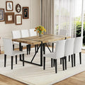 Dining Table Set for 6，Dinner Table Set for 6，71'' Kitchen Table and PU Leather Chairs Set of 6，6 Chair Dining Table Set for Kitchen Dining Room