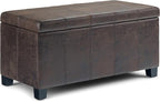 SIMPLIHOME Dover 36 inch Wide Contemporary Rectangle Storage Ottoman Bench in Distressed Brown Vegan Faux Leather, Assembled, for the Living Room, Entryway and Family Room