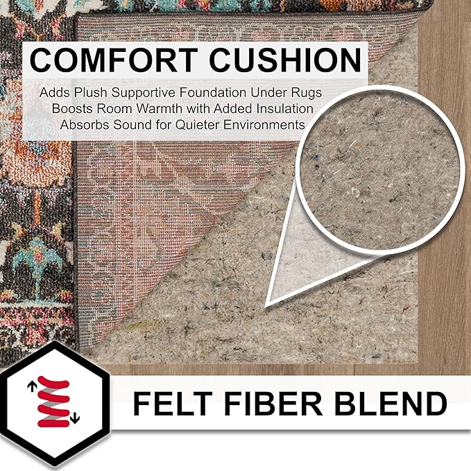 Mohawk Home 5' 9" x 9' Non Slip Grip Rug Pad 3/8" Thick Dual Surface Felt Cushion + Rubber Gripper - Safe for All Floors