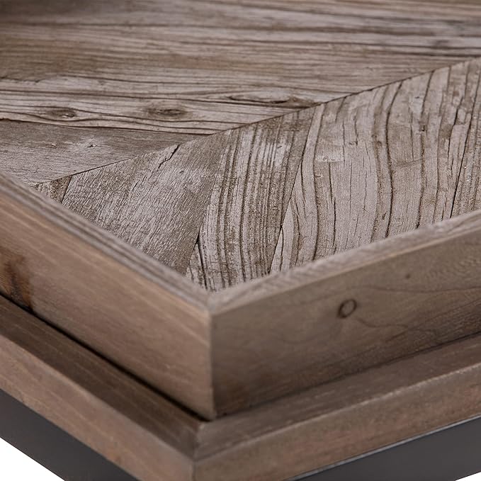 SIMPLIHOME Damien SOLID AGED ELM WOOD and Metal 50 inch Wide Modern Industrial Console Table in Distressed Natural Elm for the Living room Entryway and Bedroom