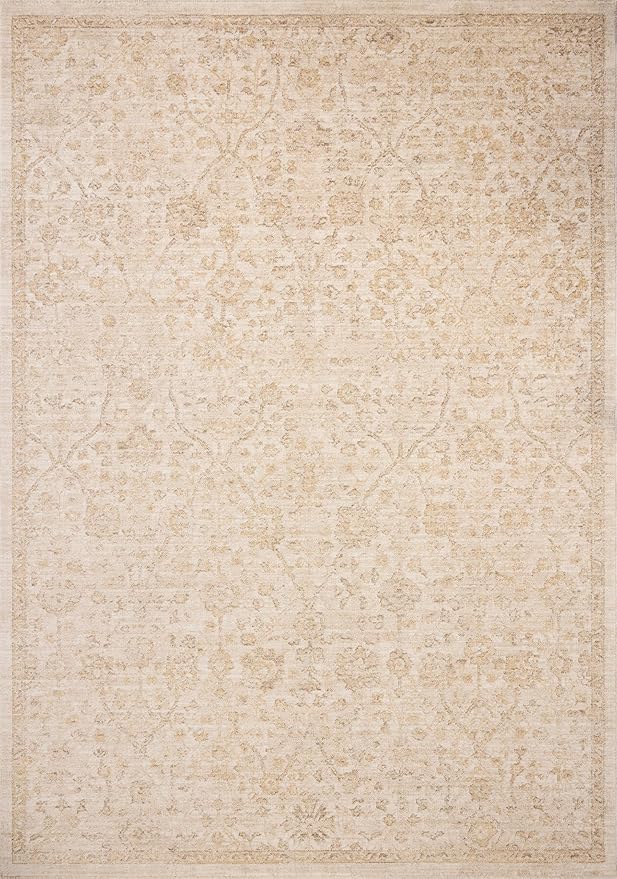 Loloi Chris Loves Julia Palma Collection PLM-01 Ivory/Sand 3'-6" x 5'-6" Fringe Accent Rug Vintage Style Boho Living Room Bedroom Carpet