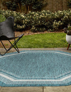 Unique Loom Outdoor Border Collection Area Rug - Soft Border (7' 10" Octagon, Teal/ Ivory)