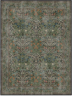 RUGGABLE x Morris & Co Washable Area Rug – Blackthorn Forest Green 9x12, Stain-Resistant, Non-Slip – Large Machine Washable Rugs for Living Room, Bedroom, Hallway, Entryway & Office–with Standard Pad