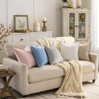 decorUhome Chenille Soft Throw Pillow Covers 16x16 Set of 2, Farmhouse Velvet Neutral Decorative Euro Pillow Covers with Stitched Edge for Couch Sofa Bed Home Decor, Beige