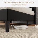 SHA CERLIN Full Size Bed Frame with Charging Station and LED Lights, Modern Velvet Platform Bed with Upholstered Geometric Wingback Headboard, No Box Spring Needed, Easy Assembly, Black