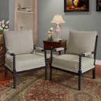 Morden Fort Linen Fabric Spindle Accent Chairs Set of 2, French Style Chairs with High Resilience Spring Cushion and Armrest Pads, Leisure Armchair for Living Room Bedroom Farmhouse Office Balcony