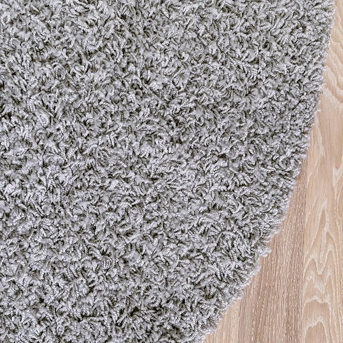 Unique Loom Solid Shag Collection Area Rug (10' 2" Round, Cloud Gray)