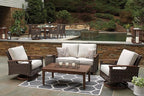 Signature Design by Ashley Paradise Trail Outdoor Swivel Upholstered Lounge Chair with All Weather Cushion, Set of 2, Cleanable Performance Fabric, Beige