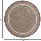 Unique Loom Outdoor Border Collection Area Rug - Soft Border (6' 1" Round Brown/Ivory)