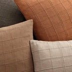 Foindtower Set of 2 Decorative Linen Check Throw Pillow Covers Neutral Farmhouse Vintage Cushion Covers Modern Boho Home Decor for Sofa Chair Couch Bedroom Living Room,18×18 Inch,Orange