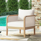 Christopher Knight Home Linksy Outdoor Club Chair, Patio Arm Chair, Modern Single Sofa Chair, Acacia Wood Frame, Club Chair with Cushions, Deep Seating for Porch, Garden, Backyard, Balcony, Beige