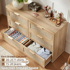 LEYAOYAO Rattan Dresser for Bedroom Set of 2, Boho 48" Wide 6 Drawer Dresser Chest of Drawers, Natural Wood Dressers TV Stand with Metal Handle, Storage Dressers Organizer for Living Room, Hallway
