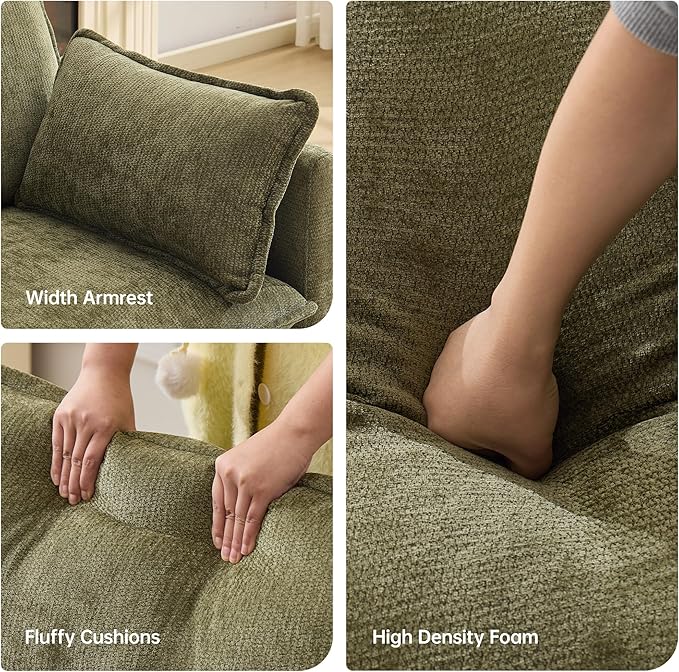 108" Modern L-Shaped Sectional Sofa with USB & Type-c Port Charger, Modular Cloud Couch, Deep Seating Chenille Fabric 4-Seater with Ottoman and Pillows for Living Room (Green)