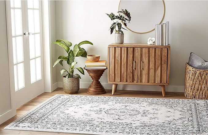 Home Dynamix Premium Sakarya Traditional Medallion Border Area Rug, Gray, 21"x35" Rectangle