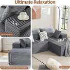 110" Boneless Sectional Couch with Chaise Lounge, Cloud Couch Compressed Sofa L Shape, No Assembly Memory Foam Sofa for Living Room, Grey Corduroy