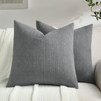 FUTEI Dark Grey Chenille Throw Pillow Covers 16x16 Inch Set of 2,Soft Striped & Diamond Textured Cushion Cases,Modern Home Decor for Couch Living Room