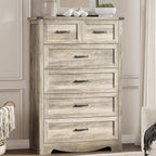 Dresser for Bedroom with 6 Drawers, 49" Tall Wood Chest of Drawers with Deep Drawers & Mental Handle, Modern Dresser TV Stand, Wooden Closet Storage Organizer for Living Room, Hallway, Entryway, Grey