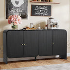 Fluted Sideboard Buffet Cabinet with Storage, 59'' Curved Buffet Cabinet with 4 Doors & Shleves, Modern Credenza Wood Coffee Bar Table Console for Dining Room Kitchen Living Room Entryway, Black