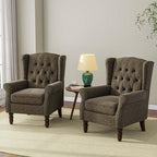 Accent Chair, Upholstered Armchair with Button Tufted High Back & Solid Wood Legs, Comfy Wingback Reading Single Sofa Chair for Small Spaces, Living Room, Bedroom-Taupe, Set of 2