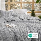 Bedsure Tufted Boho Comforter Set King Size - Light Grey Boho Bed Set, GentleSoft™ 3 Pieces Farmhouse Shabby Chic Embroidery Bedding, Gifts for Woman, Soft Jacquard King Comforter for All Seasons