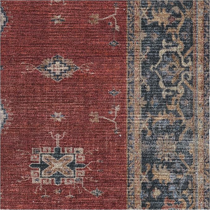 RUGGABLE Washable Vintage Area Rug – Verena Amber Red 2x3, Stain-Resistant, Non-Slip – Small Machine Washable Rugs for Living Room, Bedroom, Hallway, Entryway & Bathroom–with Cushioned Pad