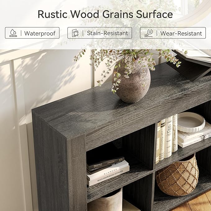 LITTLE TREE Console Table with Storage, 63-Inch Narrow Long Sofa Table, Entryway Table with 6 Cubes, Farmhouse Storage Shelves for Entryway, Living Room