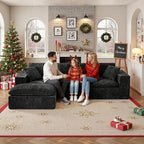 108" Sectional Couches for Living Room Boneless Couch Upholstered Cloud Couch Sectional Modular Sectional Sofa with L Shaped (Chenille-Black, 3 Seat+1 Ottoman)