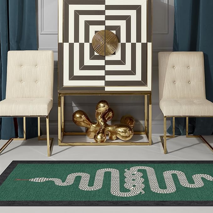 RUGGABLE x Jonathan Adler Machine Washable Modern Area Rug – Venom Emerald 4x6, Stain-Resistant, Non-Slip – Medium Rugs for Living Room, Bedroom, Hallway, Entryway & Office–with Cushioned Pad