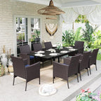 Sophia & William 9 Pieces Expandable Patio Dining Set for 8, Metal Patio Table and Wicker Chairs Set, Rectangular Outdoor Table and Rattan Chairs, All Weather Outdoor Dining Set for Outside