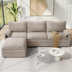 Vesgantti 108" Modular Sectional Sofa, Comfy Cloud Couch with Movable Ottoman Deep Seat Chenille L Shaped Modular Sofa, Sectional Couches for Living Room, Bedroom and Apartment, Light Brown
