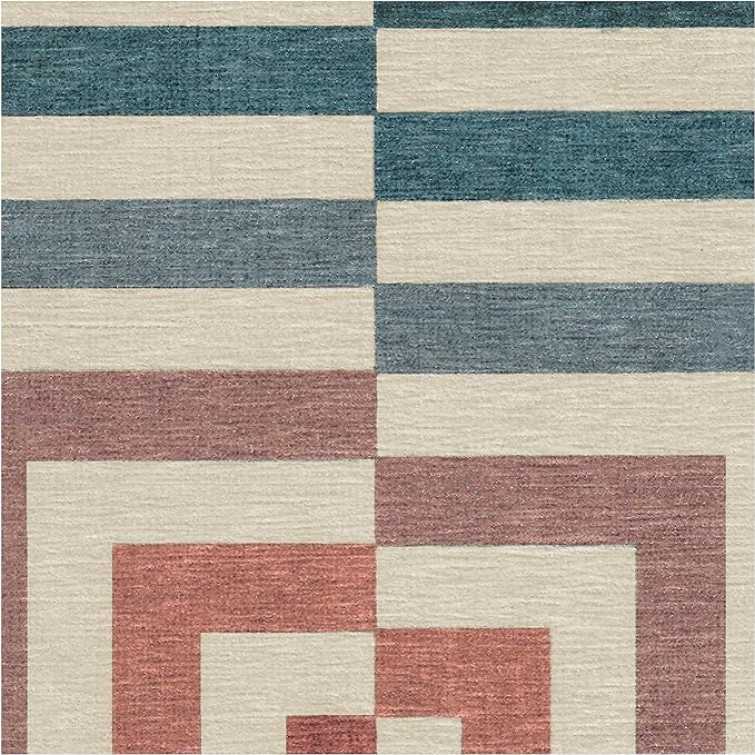 RUGGABLE x Jonathan Adler Washable Modern Area Rug – Op Art Teal 6x9, Stain-Resistant, Non-Slip – Medium Machine Washable Rugs for Living Room, Bedroom, Hallway, Entryway & Office–with Cushioned Pad