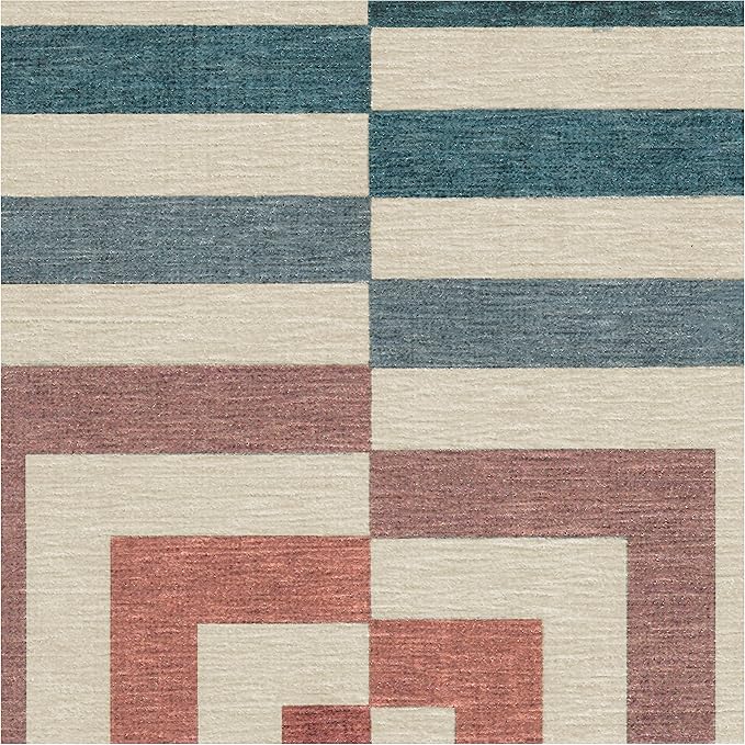 RUGGABLE x Jonathan Adler Machine Washable Modern Area Rug – Op Art Teal 6 ft Round, Stain-Resistant, Non-Slip – Medium Rugs for Living Room, Bedroom, Hallway, Entryway & Office–with Cushioned Pad