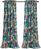 Lush Decor Dolores Light Filtering Window Panels, Pair, 52" W x 108" L, Navy & Multi - Floral Curtains for Bedroom - Vintage Curtains - Coquette Room Decor