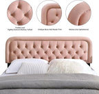 BeyetseaTufted Upholstered Pink King Headboard only-Button Solid Wood HeadBoards with Adjustable Height-Modern Velvet Padded Bed Head Boards-Easy Install&Nailhead