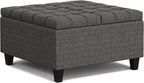 SIMPLIHOME Harrison 30 inch Wide Transitional Square Small Coffee Table Storage Ottoman in Ebony Tweed Polyester, Assembled, for The Living Room and Bedroom