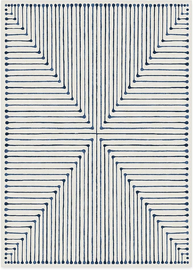 RUGGABLE x Jonathan Adler Machine Washable Modern Area Rug – Inkdrop Slate Blue 10x14, Stain-Resistant, Non-Slip – Large Rugs for Living Room, Bedroom, Hallway, Entryway & Office–with Standard Pad