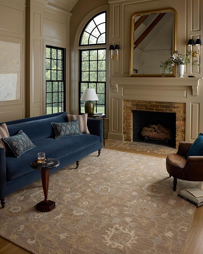 Loloi Chris Loves Julia Dorothea Collection DRT-01 Bark/Stone 2'-3" x 3'-9" Accent Rug Wool Neutral Floral Living Room Bedroom Carpet
