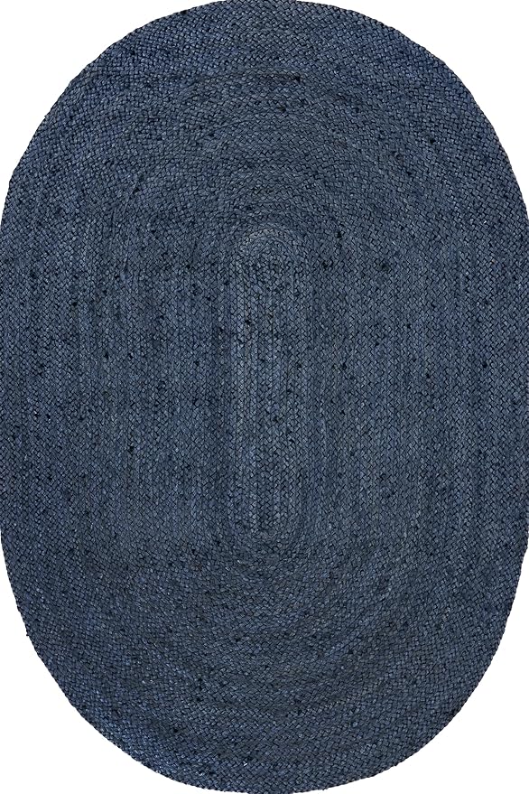 nuLOOM Oval 3x5 Rigo Jute Hand Woven Area Rug, Navy, Solid Farmhouse Design, Natural Fiber, For Bedroom, Living Room, Dining Room, Hallway, Office, Kitchen, Entryway
