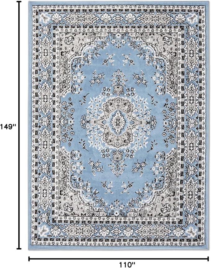 Home Dynamix Premium Sakarya Traditional Medallion Border Area Rug, Blue, 9'2"x12'5" Rectangle