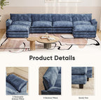 Furniwell Modular Sectional Sofa with Moveable Ottoman, Oversized 3-Seater Couch with Supportive Backrest, Chenille Convertible Sofa Couches for Living Room/Apartment (Blue, U Shaped)