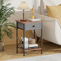 VECELO End Tables, Modern Nightstand with Fabric Drawer & Open Shelf, Night Stand for Bedroom Living Room, Industrial Metal Frame, Easy Assembly, Retro Brown,2 Pack