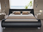 SHA CERLIN King Size Upholstered Bed Frame, Deluxe Low Profile Sleigh Bed with Faux Leather Ergonomics Headboard, No Box Spring Needed & Easy Assembly, Black