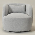 KINWELL 34" Wide Sherpa Swivel Barrel Chair, No Assembly Round Boucle Upholstered Accent Chair Armchair Single Sofa Chair with Toss Pillow for Living Room and Bedroom, Gray