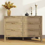 6 Drawer Dressers for Bedroom, Rattan Dresser with Drawers, Modern Wood Dresser with Metal Handles, Chest of Drawers for Bedroom, Living Room, Entryway (6 Drawer)