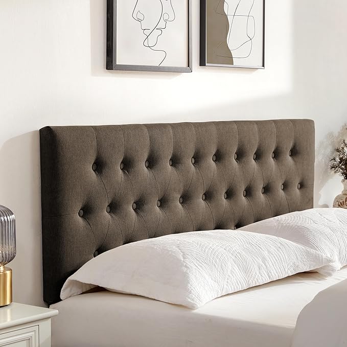 Tufted Upholstered Headboard Queen Size, Solid Wood Head Board with Durable Metal Legs, Adjustable Height Bed headboard from 37” to 51” Fabric Headboard in Button Design, Chocolate
