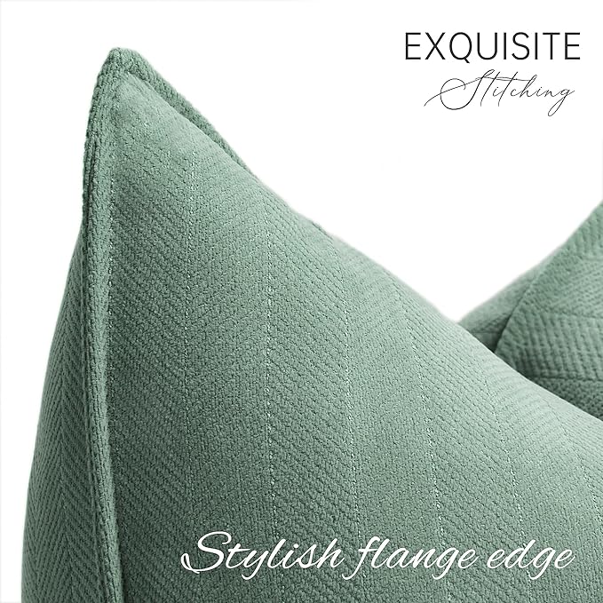 ZWJD Dusty Green Pillow Covers 24x24 Set of 2 Chenille Throw Pillow Covers with Elegant Design Soft and Luxurious Decorative Throw Pillows for Couch, Bed, and Home Decor