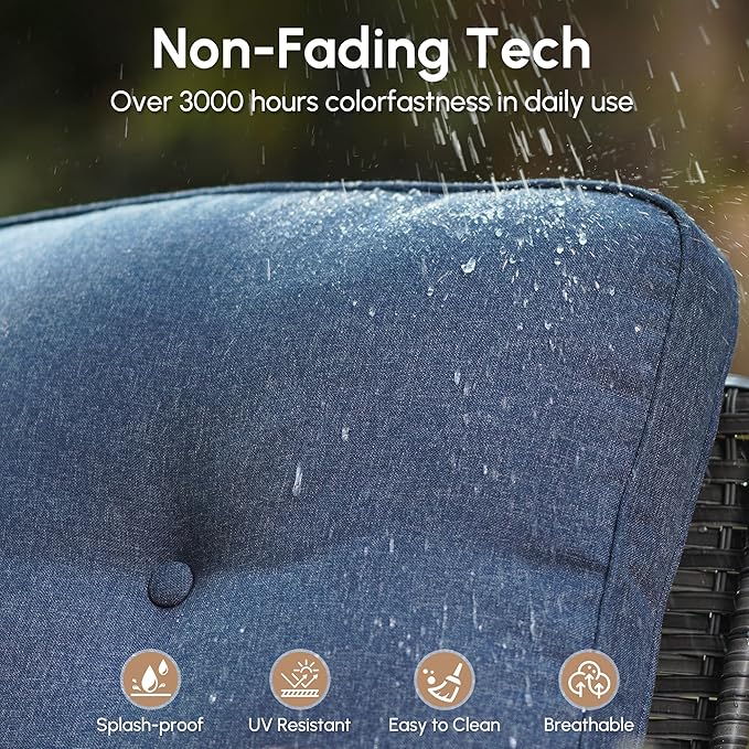 2 Pieces Wicker Patio Chairs - Outdoor Rattan Chairs Set of 2,All-Weather PE Wicker Dining Chair Set with High Back and Deep Seating for Deck Porch,Blue