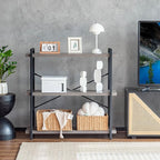 HCHQHS Bookshelf, 3-Tier Industrial Bookcase, Rustic Open Book Shelf, Freestanding Horizontal Bookshelves with Metal Frame