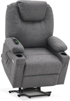 MCombo Power Lift Recliner Chair for Elderly, Lift Chair with Heat and Massage for Tall People, USB&Type C Ports, Extended Footrest, Cup Holders, Fabric 7516 (Large,Dark Grey)