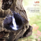 Alpine Corporation WIN326 Indoor Tabletop Light-Up Tiered Rainforest Tree Trunk Water Fountain with LED Lights, 11", Brown